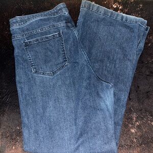 J. Jill Wide Leg Flared Jeans in Medium Blue Denim
